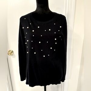 Loft Black crew nevk sweater with faux Pearl buttons size med